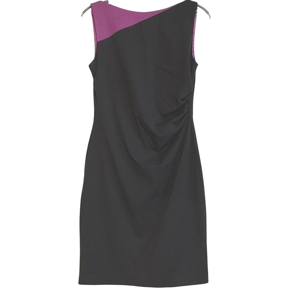 Tahari Black Dress Purple Lining Sleeveless Party Cocktail Career LBD SZ 8‎